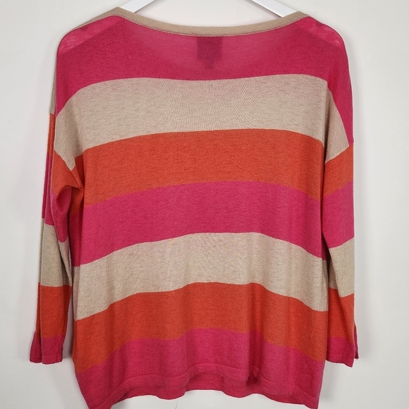 C&C California Size M Pink Beige Orange Striped Pullover Sweater Wool Blend - Picture 8 of 8